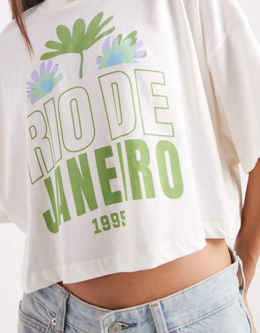 ONLY Rio graphic cropped t-shirt in white, 3 of 4