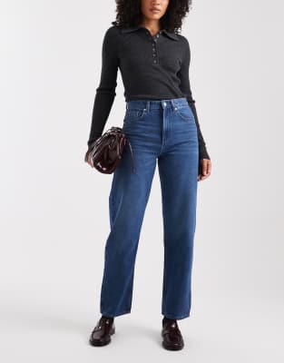 ONLY - Robbie - Gerade geschnittene Jeans in Mittelblau mit hohem Bund