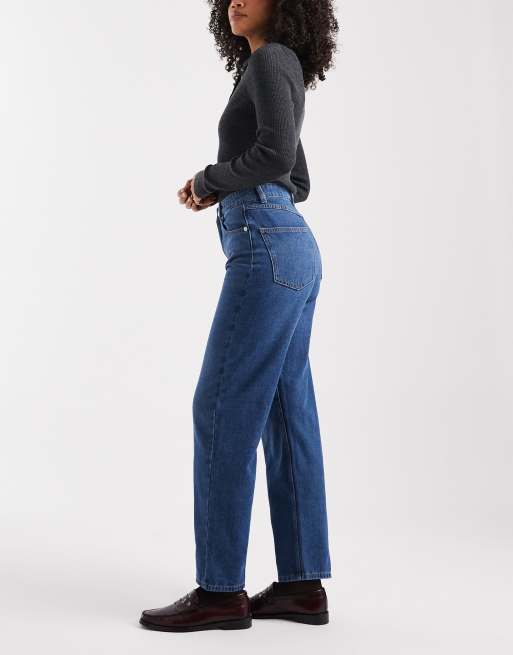 ONLY Robbie high waist straight leg jeans in mid blue , 3 of 5