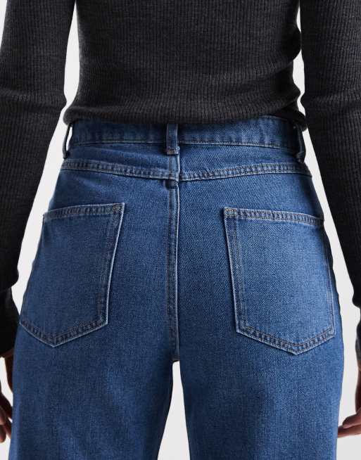 ONLY Robbie high waist straight leg jeans in mid blue , 5 of 5