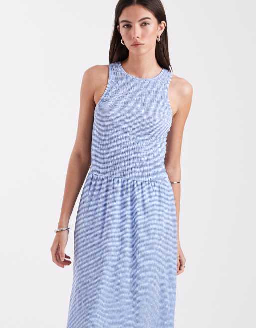 ONLY - Robe babydoll longueur mollet sans manches à carreaux vichy - Bleu, 4 de 4
