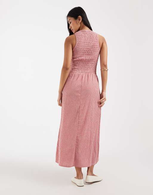 Only - Robe babydoll longueur mollet sans manches à carreaux vichy - Rouge, 3 de 4
