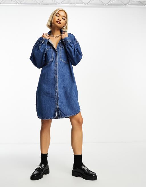 Only Robe chemise courte et oversize en jean Bleu moyen