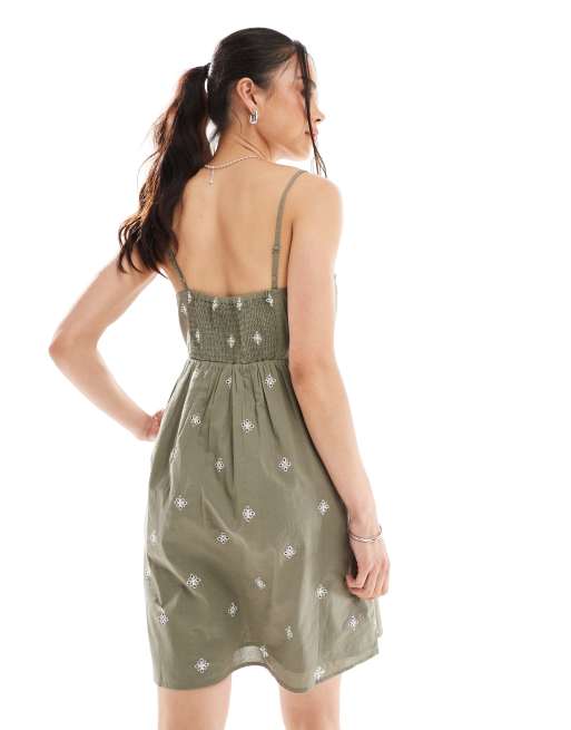 ONLY - Robe courte à bretelles et détails brodés - Kaki, 3 de 4