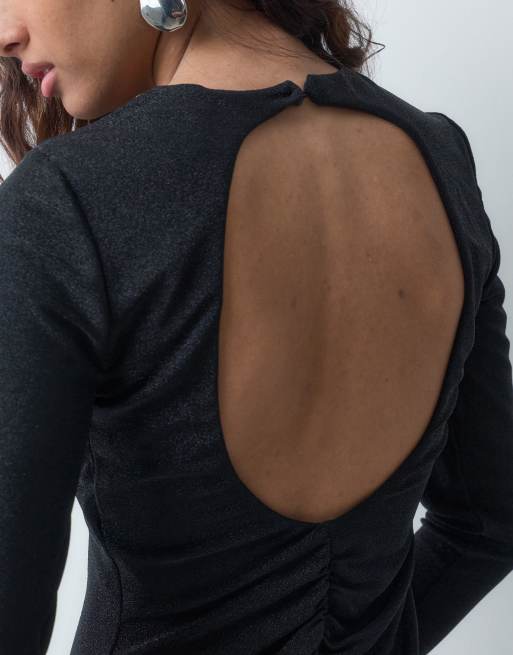 ONLY robe courte à manches longues, dos nu, à paillettes, noire, 3 de 4