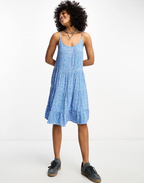 Only - Robe courte à volants étagés et imprimé fleuri - Bleu - view 1