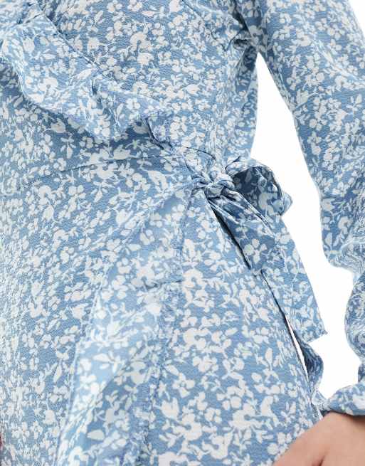 Only Robe courte cache-cœur à imprimé petites fleurs Bleu ASOS