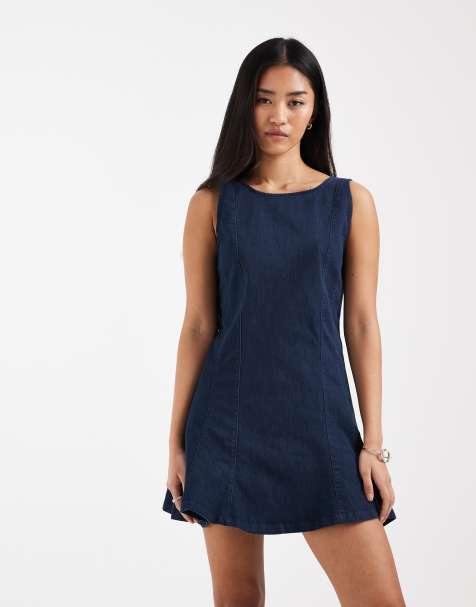 ONLY - Robe courte sans manches en jean - Bleu foncé - view 1