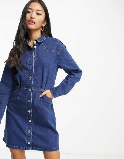 Only Robe en jean avec ceinture Bleu