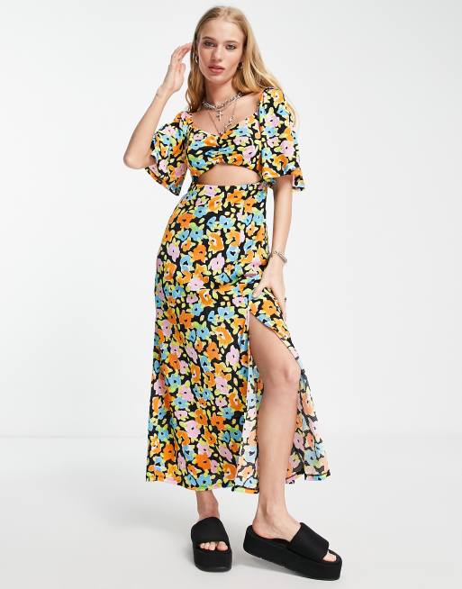 Only Robe longue à fleurs avec découpe et fente latérale ASOS