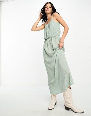 Only ruched out maxi dress in green spot - ASOS Price Checker