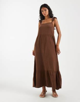Robe longue à volants étagés - Marron 42