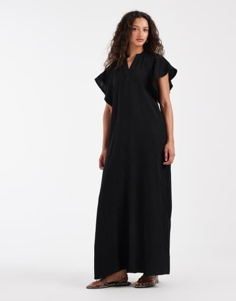 Only - Robe longue en gaze avec manches évasées - Noir - view 1
