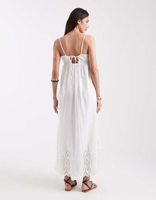 Only - Robe longue nouée dans le dos avec ourlet brodé - Blanc, 3 de 4
