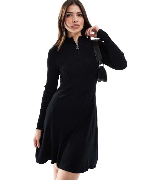 ONLY - Robe mi-longue en maille structurée à col zippé - Noir - view 1