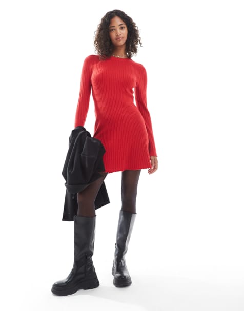 ONLY - Robe patineuse courte en maille - Rouge - view 1