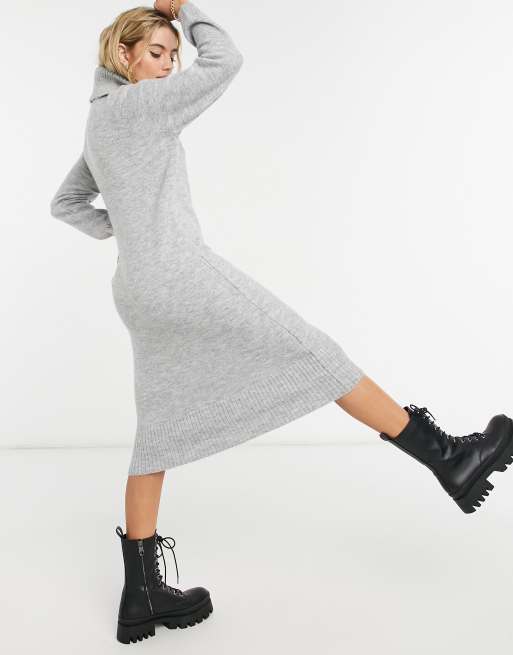 Only Robe pull longue tricotee a col roule Gris