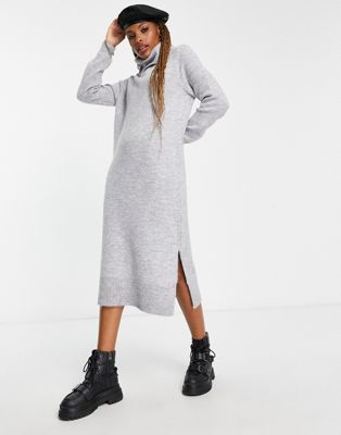 Only roll neck midi jumper dress in light grey - ASOS Price Checker