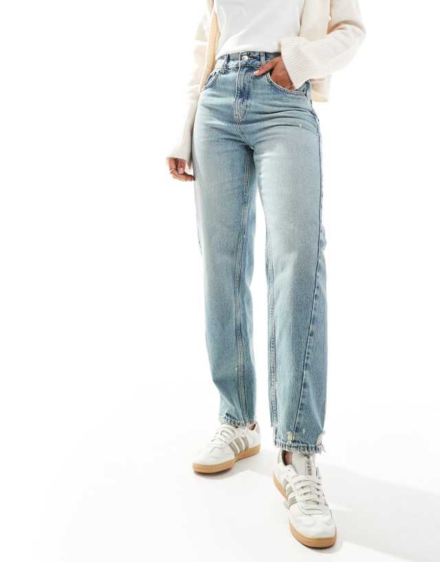 ONLY - robyn high waist straight leg twist seam jeans in tinted mid blue