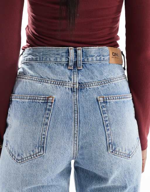 ONLY Robyn high waisted straight leg jeans in mid blue , 4 of 5