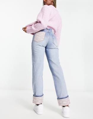 Only - Robyn - Jeans mit geradem Bein und Wolkenmuster aus mittelblauem Denim