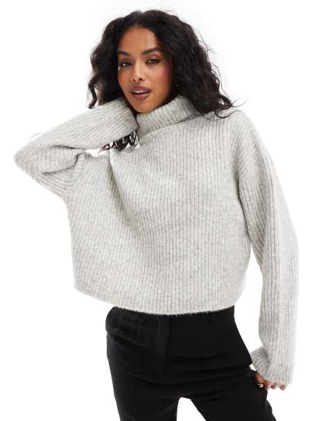 ONLY roll neck jumper in light grey melange - view 1