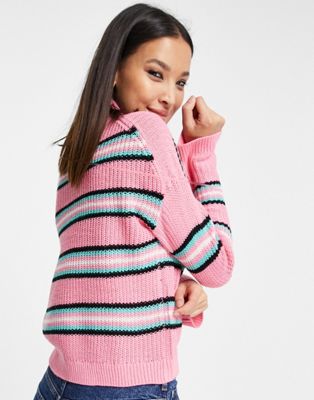 Only roll neck jumper in pink stripe