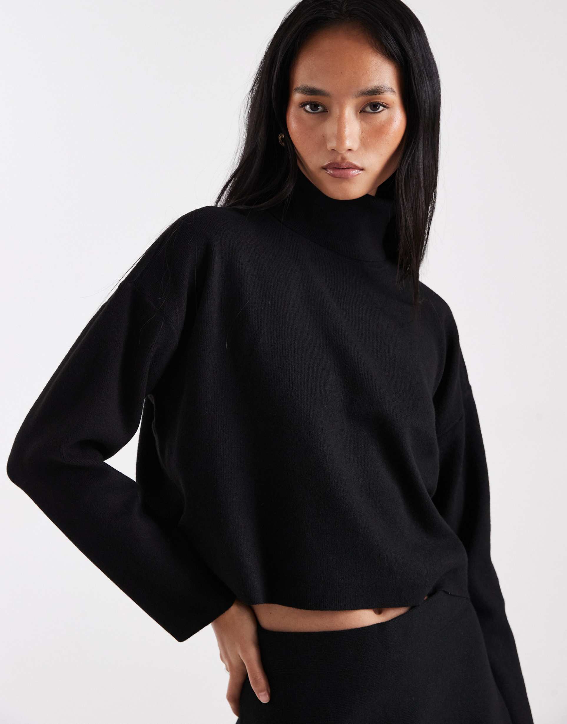 only roll neck knit sweater in black - part of a set