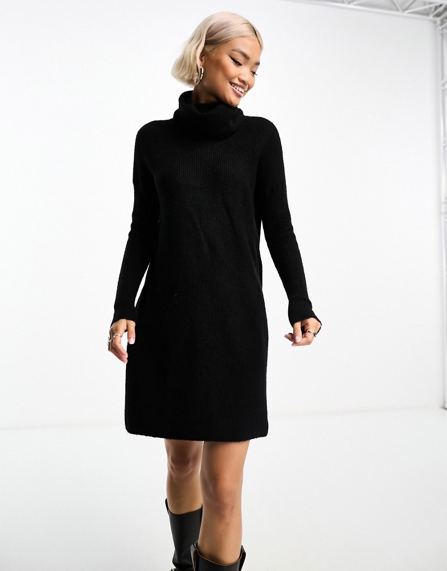 ONLY roll neck knitted mini jumper dress in black