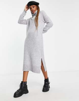 Only roll neck midi sweater dress in light gray