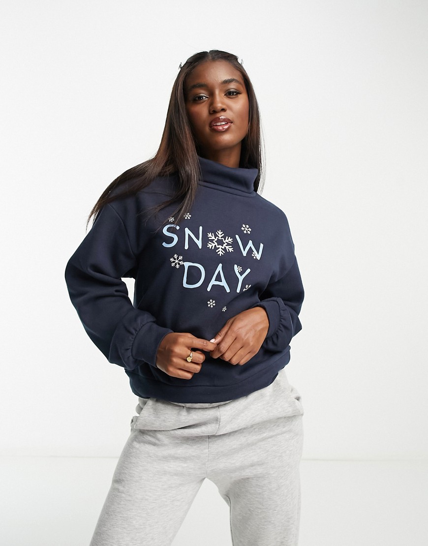Only roll neck snow day Christmas jumper in navy