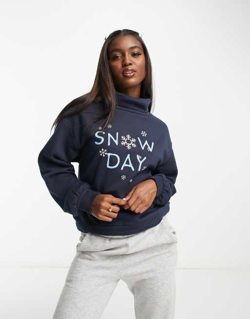 Only roll neck snow day Christmas jumper in navy ASOS