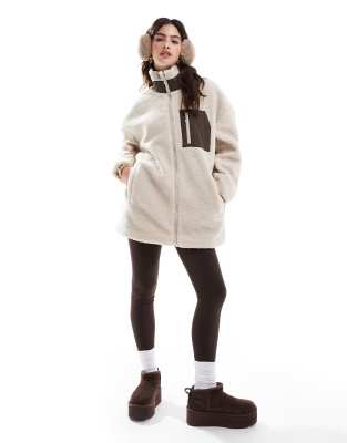Shop Only Roll Neck Teddy Fleece Jacket In Neutral