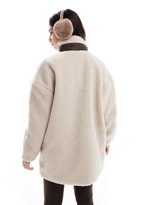 Fold Over Collar Plain Teddy Outerwear Fold Over Collar Plain Teddy Outerwear