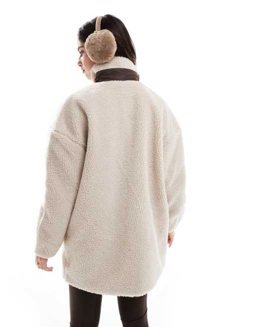 Fold Over Collar Plain Teddy Outerwear