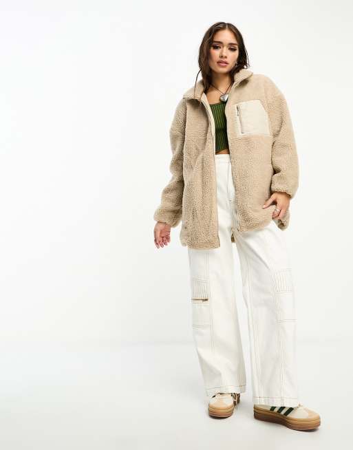 Only roll neck teddy fleece jacket in beige