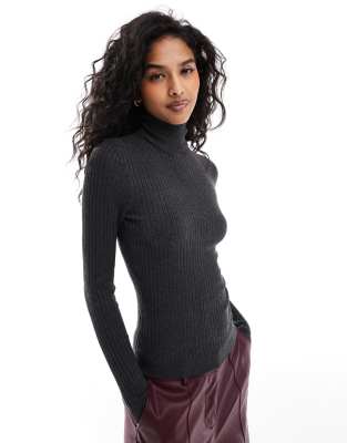 rollneck sweater in dark gray melange