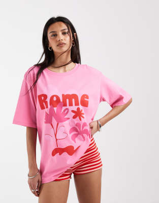 Only Rome Graphic Oversized Fit T-shirt In Pink