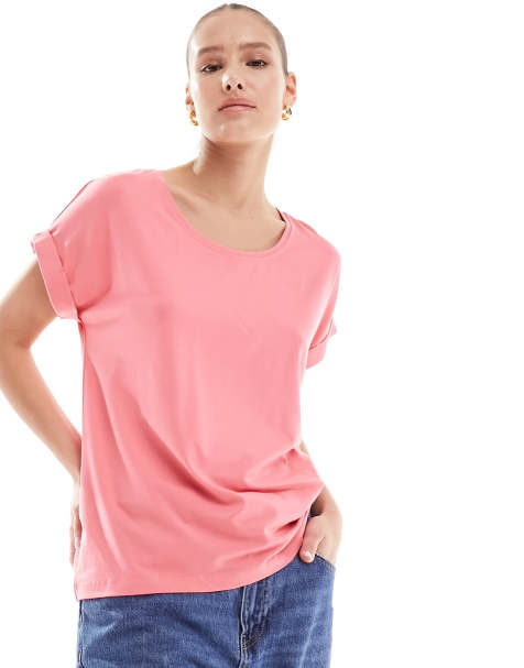 ONLY – Rosa, kortärmad topp med rund halsringning - view 1