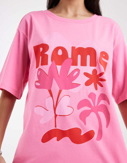 ONLY – Rosa t-shirt i oversize med Rome-tryck, 3 av 4