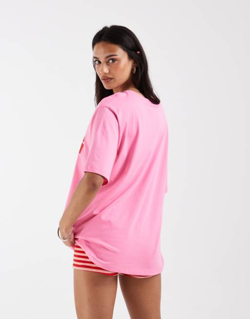 ONLY – Rosa t-shirt i oversize med Rome-tryck, 4 av 4