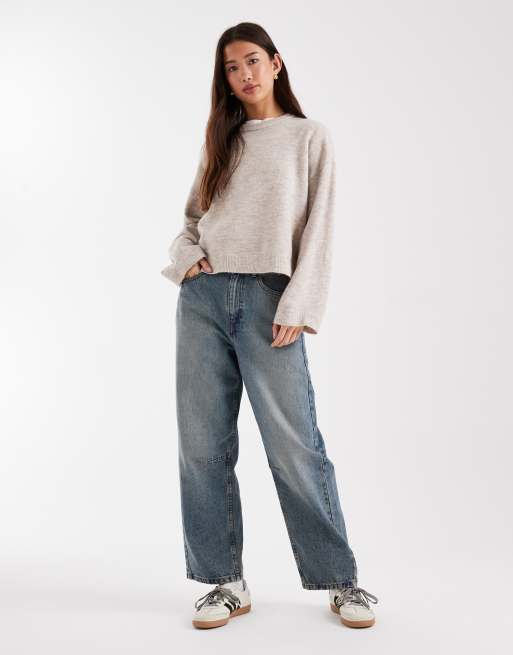 ONLY round neck boxy jumper in beige, 2 of 4
