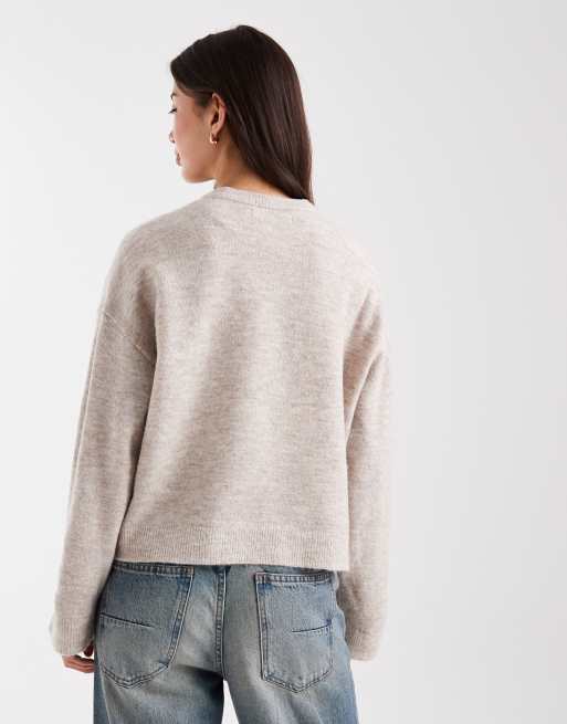 ONLY round neck boxy jumper in beige, 4 of 4