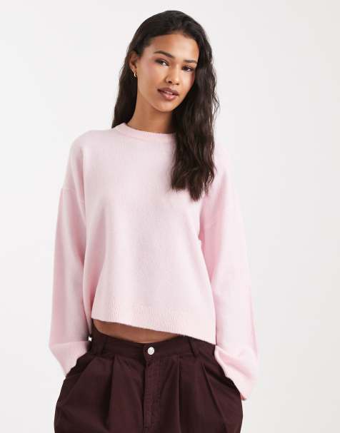 ONLY round neck boxy jumper in light pink - view 1