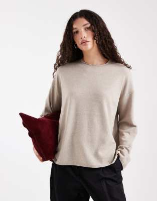Only Round Neck Boxy Knit Top In Neutral