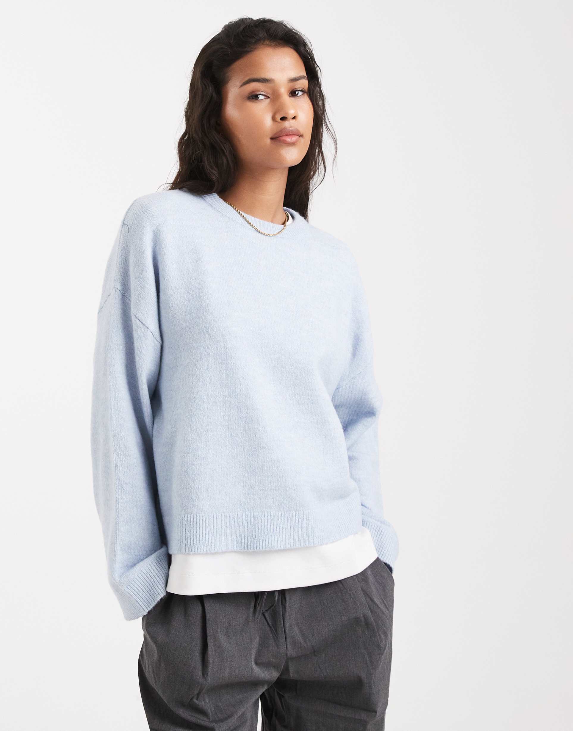 only round neck boxy sweater in light blue