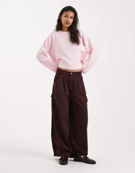 ONLY round neck boxy sweater in light pink, 2 of 4