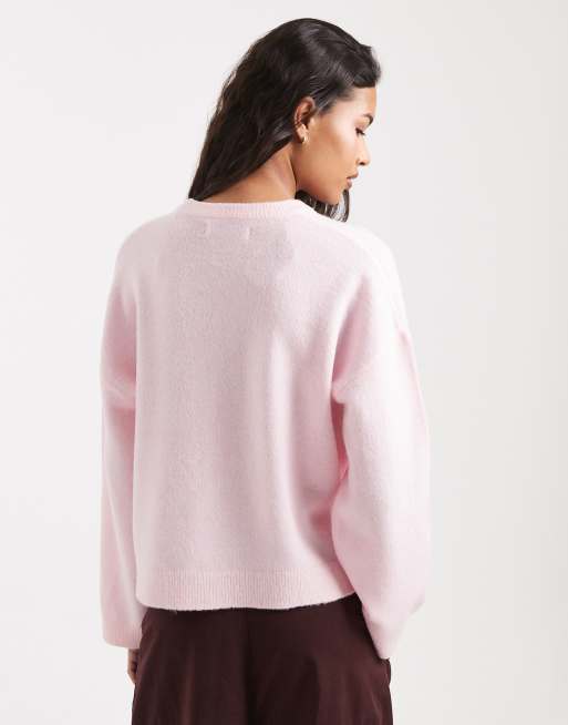 ONLY round neck boxy sweater in light pink, 4 of 4