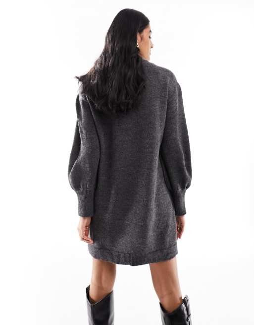 Mocha Rib High Neck Half Oversized Sweater Dress