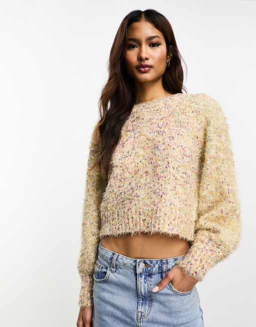 ONLY round neck glitter jumper in multi | ASOS